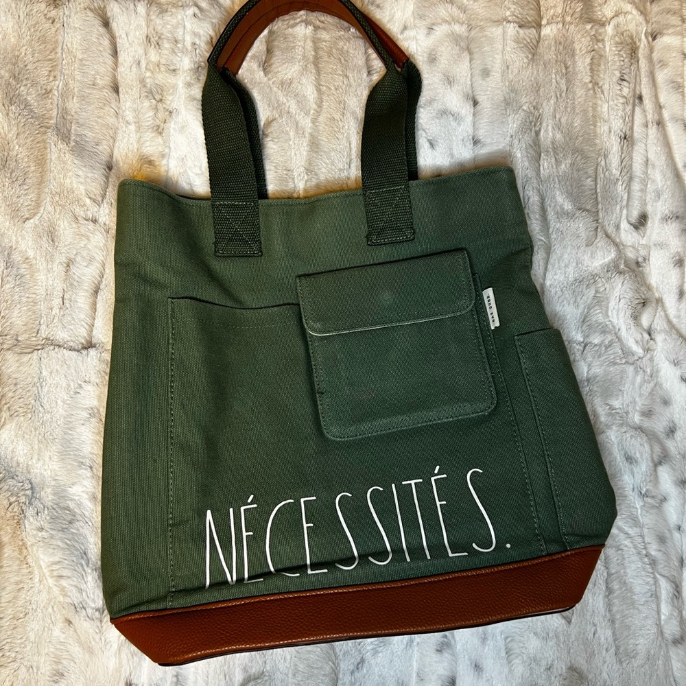 Rae Dunn Green and Brown Tote Bag